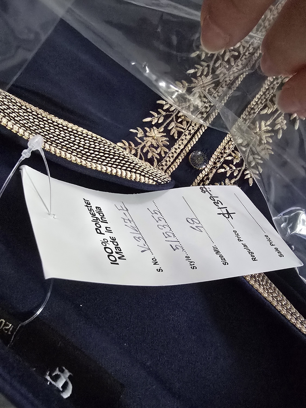Bundle Kurtas Sets (3) Elegant Navy Blue Women's Accessory with Gold Embroidery